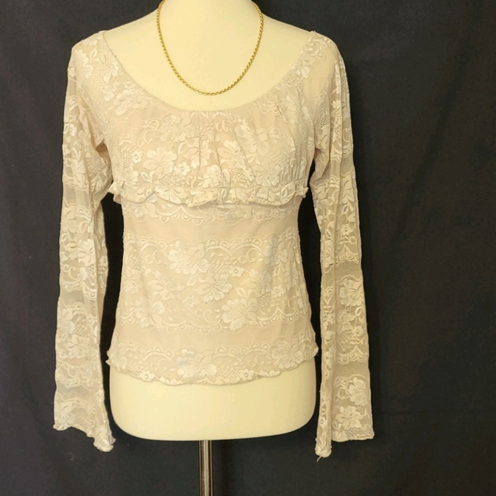 Wet Seal Cream Long Sleeve Lace Top